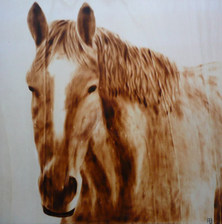 图画 标题为“Cheval crinière ond…” 由Fabien Bochard, 原创艺术品, 木