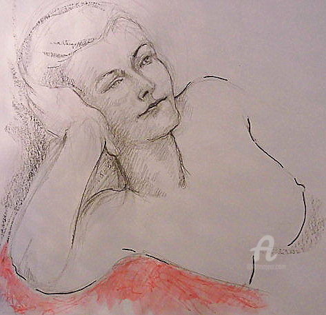 Desenho intitulada "Chut...Elle rêve." por Fabienne Verastegui, Obras de arte originais, Tinta