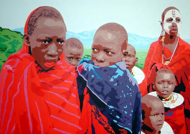 Painting titled "Masi Kids" by White Jason, Original Artwork, Oil