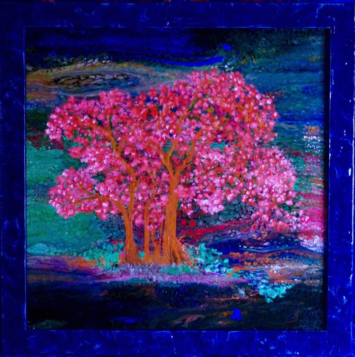 Pintura titulada "Rose Bud Tree" por Connie Rogers, Obra de arte original, Acrílico