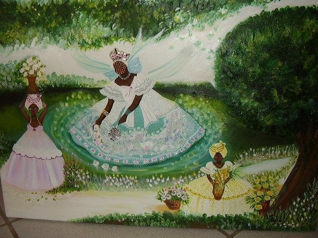Peinture intitulée "Iemanjá e suas Iabás" par Fada Fadul, Œuvre d'art originale