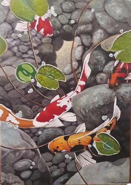 Dessin intitulée "ماهی" par Faezeh Tavazoei, Œuvre d'art originale, Huile