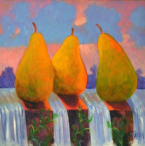 Painting titled "Three Pear Surreal" by Fagan, Original Artwork