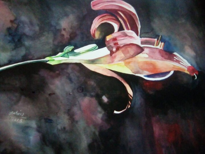 Painting titled "FLOWER 2" by Fahim Babar, Original Artwork, Watercolor