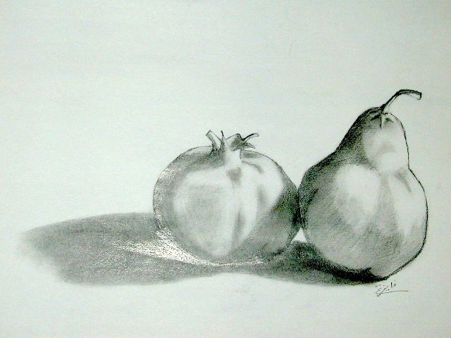 Disegno intitolato "Pera e Melo-grano" da Faiza Bourhaleb, Opera d'arte originale