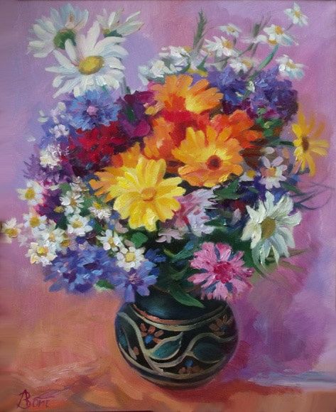 Painting titled ""Flowers"" by Andrew Zotov, Original Artwork