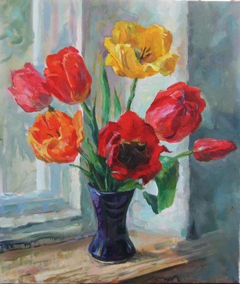 Painting titled ""Tulips"" by Andrew Zotov, Original Artwork