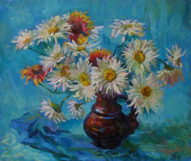Pintura intitulada ""Daisies"" por Andrew Zotov, Obras de arte originais