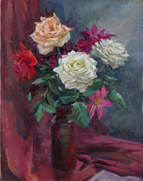 Painting titled ""Rose on dark backg…" by Andrew Zotov, Original Artwork