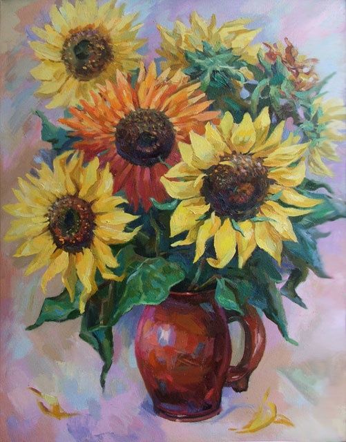 Pittura intitolato ""Sunflowers"" da Andrew Zotov, Opera d'arte originale