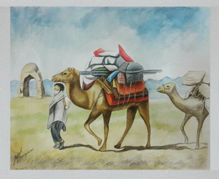 Painting titled "Old Afghanistan" by Faisal Azizi, Original Artwork, Watercolor