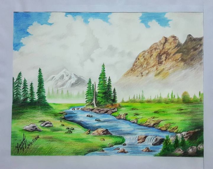 Painting titled "Green view" by Faisal Azizi, Original Artwork