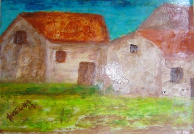 Painting titled "aldeia" by Angelina Martinho, Original Artwork