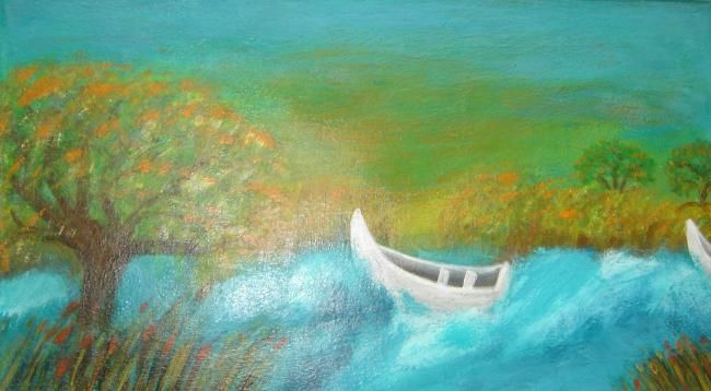 Pintura intitulada "lago." por Angelina Martinho, Obras de arte originais, Outro