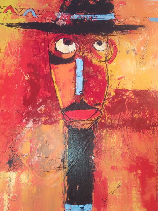 Painting titled "I love my hat" by Faith Nkamuhebwa, Original Artwork