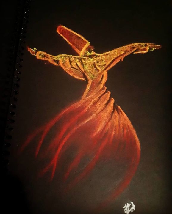 Drawing titled "flames within" by Faiza Tariq, Original Artwork, Pastel