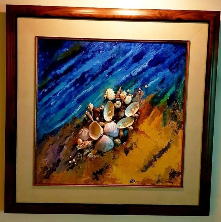 Painting titled "Seashells on the sh…" by Faiza Tariq, Original Artwork, Acrylic