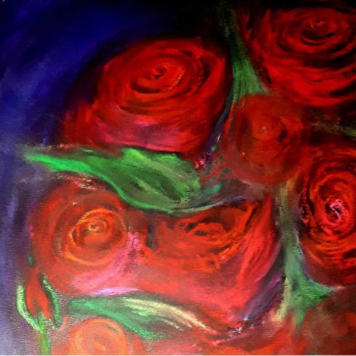 Drawing titled "Roses" by Faiza Tariq, Original Artwork, Pastel