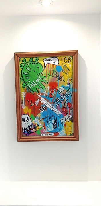 Schilderij getiteld "TRIBUTE TO THE STRE…" door Fakeart, Origineel Kunstwerk, Graffiti Gemonteerd op Frame voor houten branc…