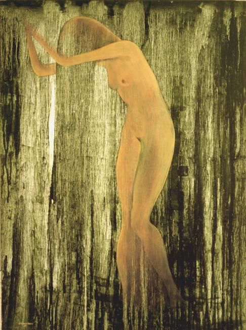 Painting titled "Under the Shower" by Nick Falafivka, Original Artwork, Oil