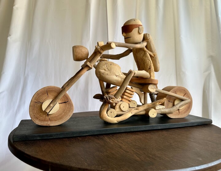 Sculptuur getiteld "Rider" door Falkenberg, Origineel Kunstwerk, Hout