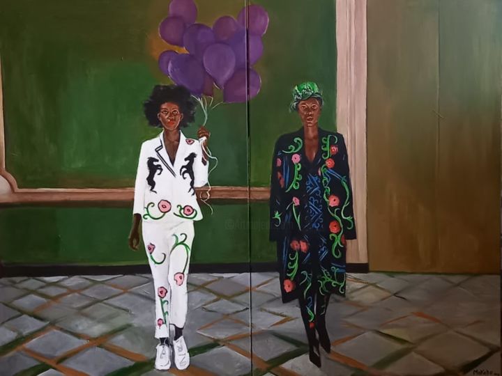 Peinture intitulée "Les demoiselles du…" par Mokodu Fall, Œuvre d'art originale, Acrylique