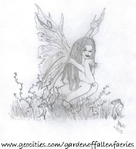 Drawing titled "Crouching Faerie" by Skye Euturess, Original Artwork