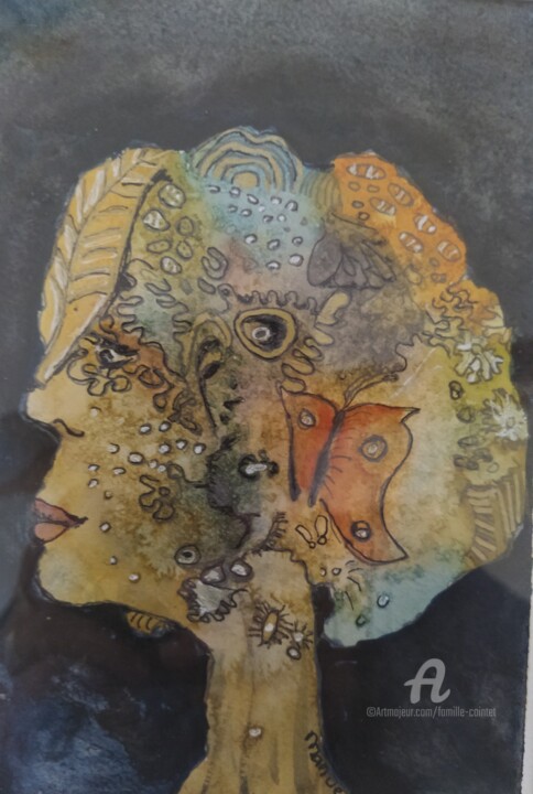 Painting titled "Dame nature" by Emmanuelle Cointet, Original Artwork, Watercolor Mounted on Glass