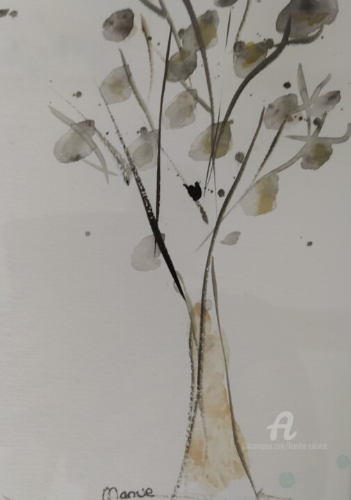 Painting titled "Arbre simple" by Emmanuelle Cointet, Original Artwork, Watercolor Mounted on artwork_cat.