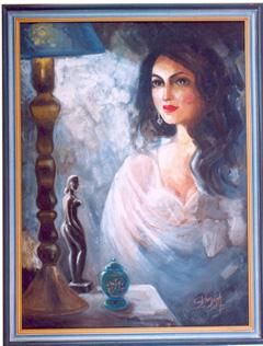 Painting titled "Lady with Lamp" by Harvinder Singh, Original Artwork
