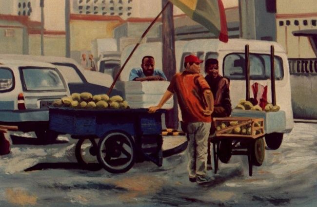Painting titled "Vendedores de côco" by Fanaviskas, Original Artwork