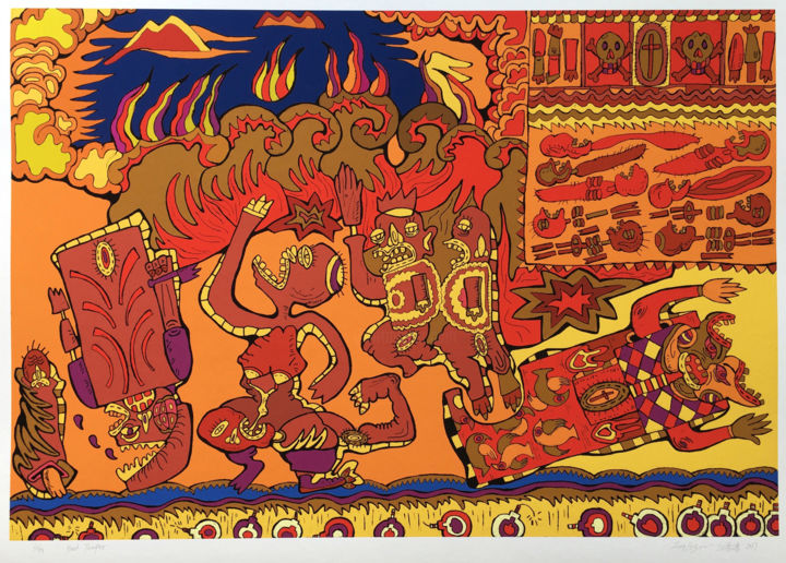 Incisioni, stampe intitolato "bad temper" da Fangjingjing, Opera d'arte originale, Serigrafia