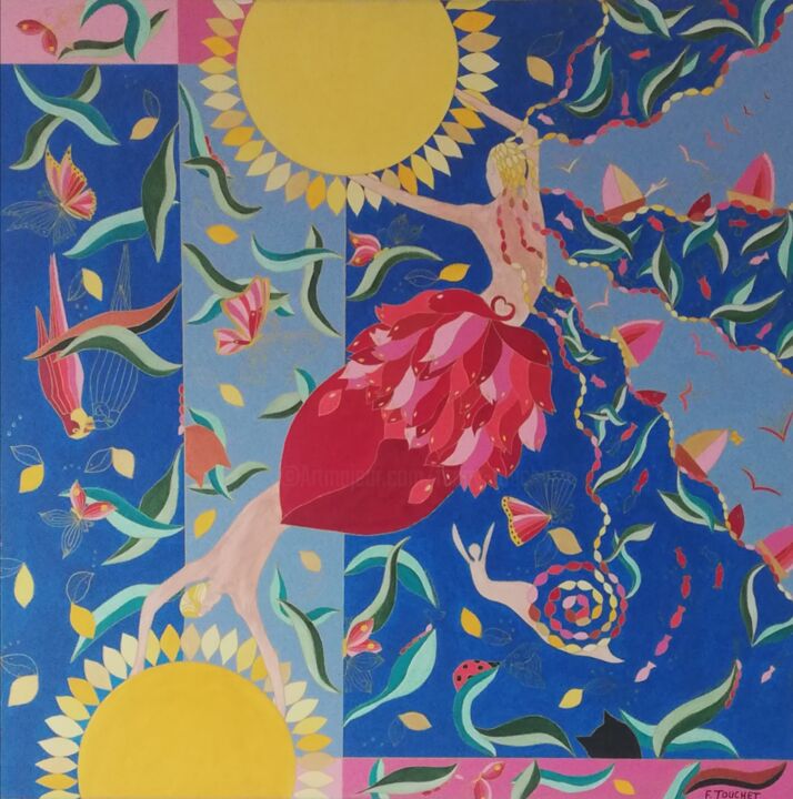 Peinture intitulée "Divine Idylle" par Fanny Touchet, Œuvre d'art originale, Acrylique Monté sur Châssis en bois