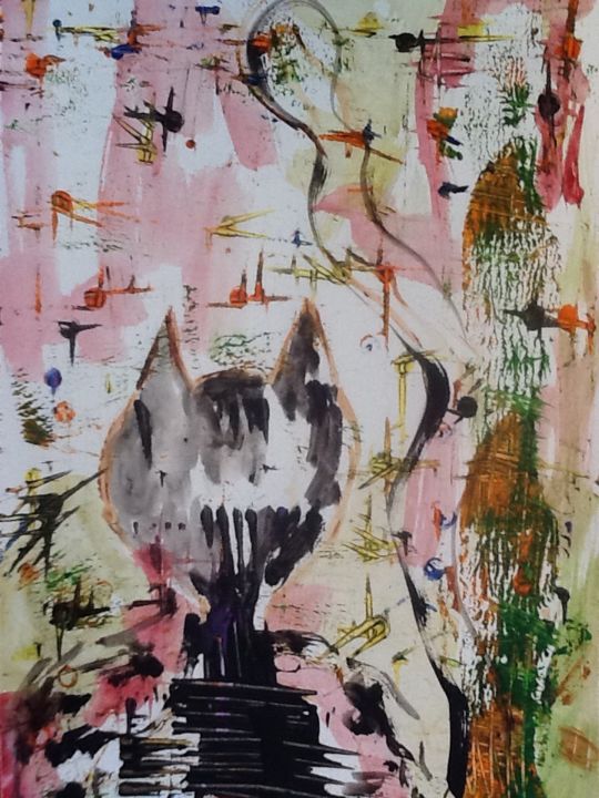 Peinture intitulée "cat in the garden" par Fanny Touchet, Œuvre d'art originale, Acrylique