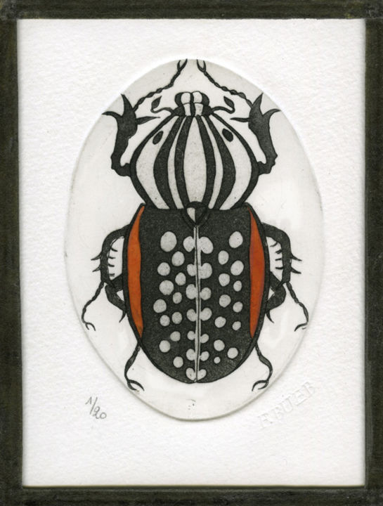 Gravures & estampes intitulée "Coleoptera I" par Bueb Fanny, Œuvre d'art originale, Eau-forte