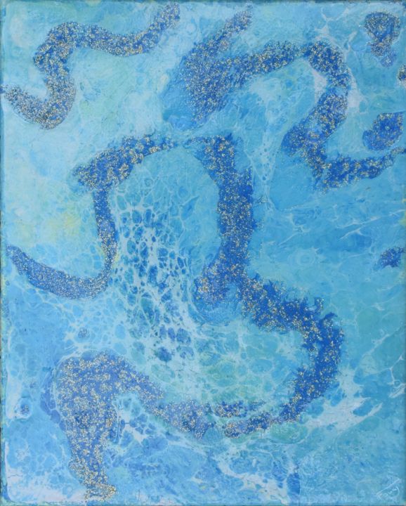 Painting titled "Fleuve et écume" by Fanny Durand, Original Artwork, Acrylic Mounted on Wood Stretcher frame