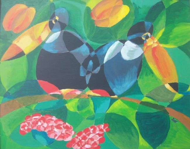 Pittura intitolato "Ronde toucans / Ron…" da Fanny, Opera d'arte originale