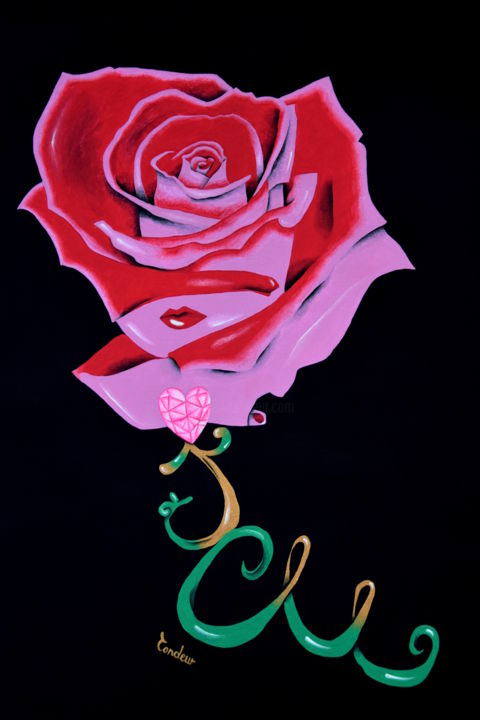 Painting titled "La Rose royale" by Fanny Tondeur, Original Artwork, Acrylic