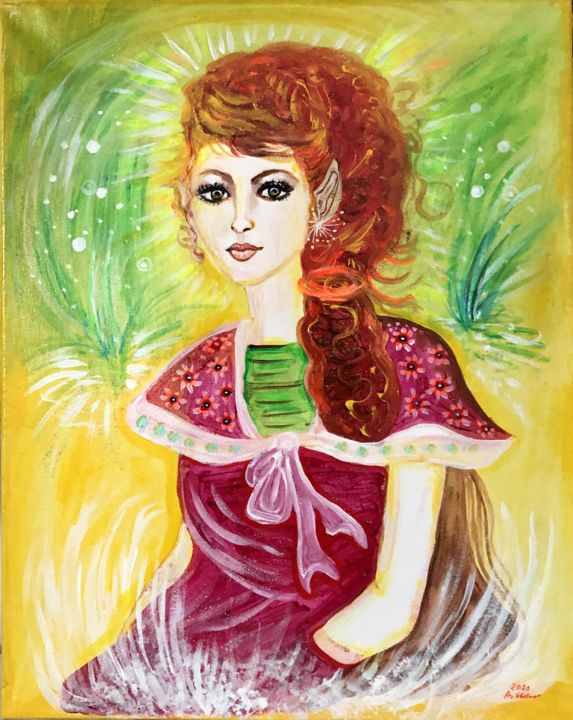 Malerei mit dem Titel "Die Kindgöttin der…" von Annemarie Stelzer, Original-Kunstwerk, Acryl
