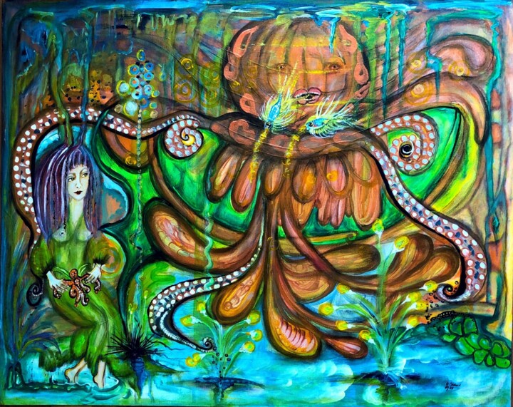 Schilderij getiteld "Krakenfreundschaft" door Annemarie Stelzer, Origineel Kunstwerk, Tempera