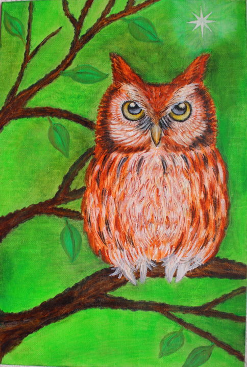 Malarstwo zatytułowany „Owl on a branch” autorstwa Nadiia Morokhovets, Oryginalna praca, Olej