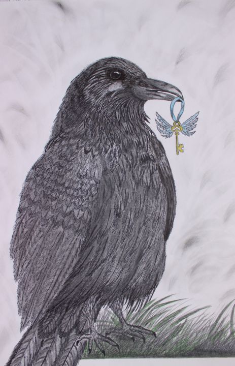 Drawing titled "RAVEN ART crow artw…" by Nadiia Morokhovets, Original Artwork, Graphite