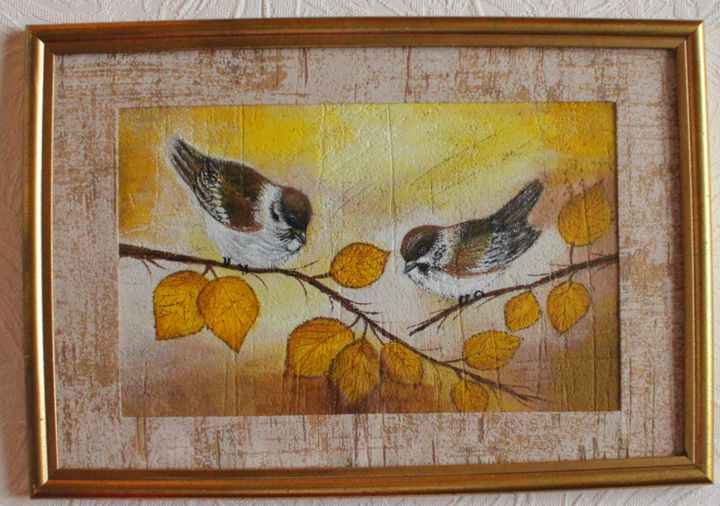 Malerei mit dem Titel "Sparrow art acrylic…" von Nadiia Morokhovets, Original-Kunstwerk, Acryl