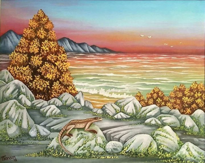 Malerei mit dem Titel "Gusterica (Lizard)" von Tihomir Ivancan, Original-Kunstwerk, Öl