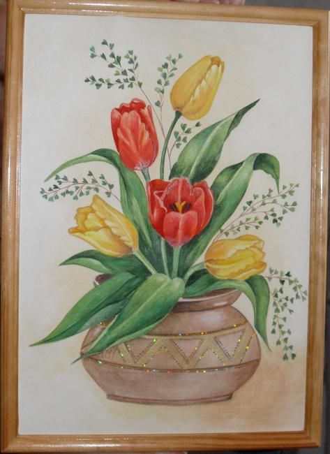 Painting titled "Tulips" by Natalia Ohrimenco, Original Artwork