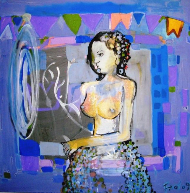 Картина под названием "O espelho, o óbvio…" - Fao Carreira Carreira, Подлинное произведение искусства, Масло