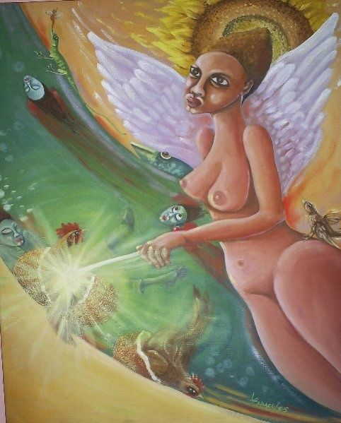 Painting titled "Angel Negro" by Luis Alberto Faraco, Original Artwork, Oil