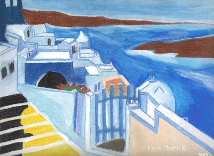 Painting titled "Sidi Bousaid Tunis" by Farah Thabti, Original Artwork, Pastel