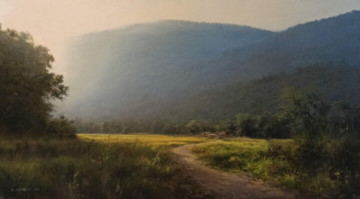 Painting titled "Early Morning Sunli…" by Faramarz Mokhtarpour, Original Artwork, Oil