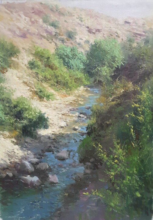 Painting titled "The River In Shadow" by Faramarz Mokhtarpour, Original Artwork, Oil